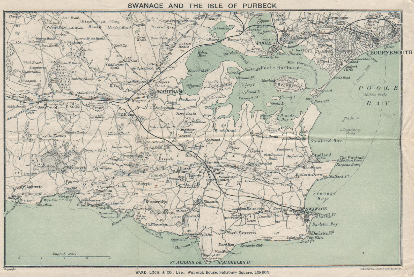 ISLE OF PURBECK. Swanage Wareham Bournemouth Poole. Dorset. WARD LOCK 1923 map